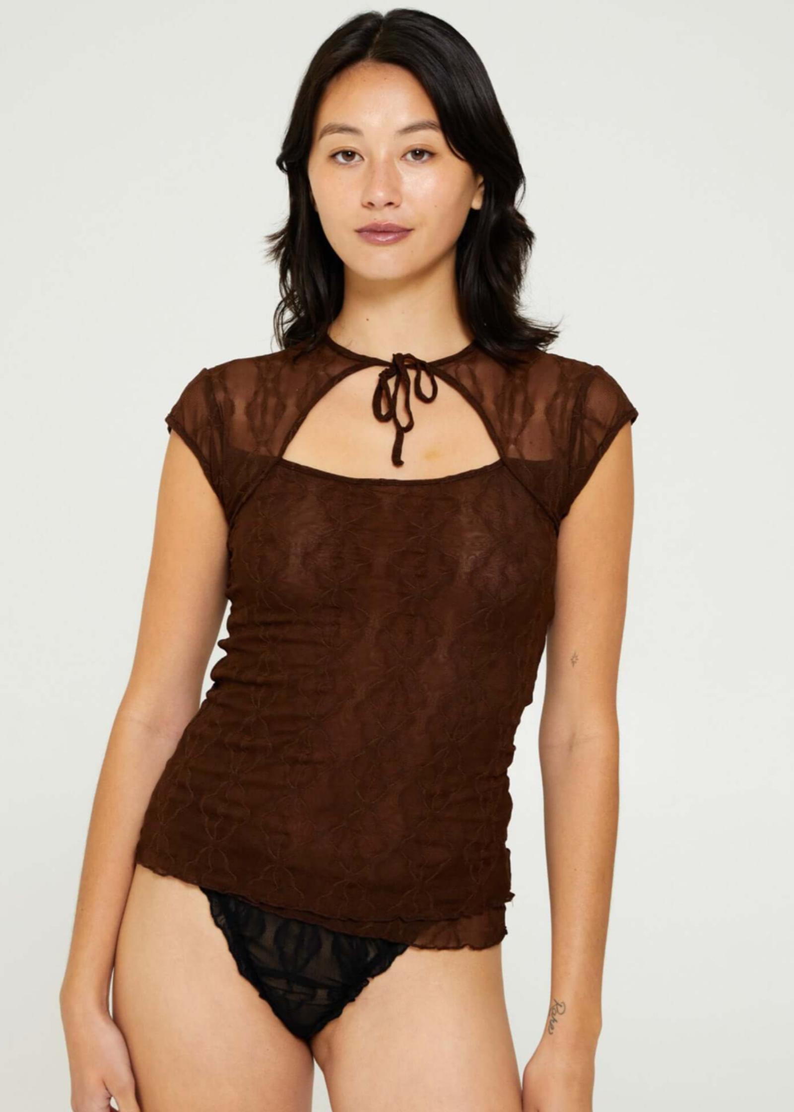 Mariposa Lace Bow Tee Coffee