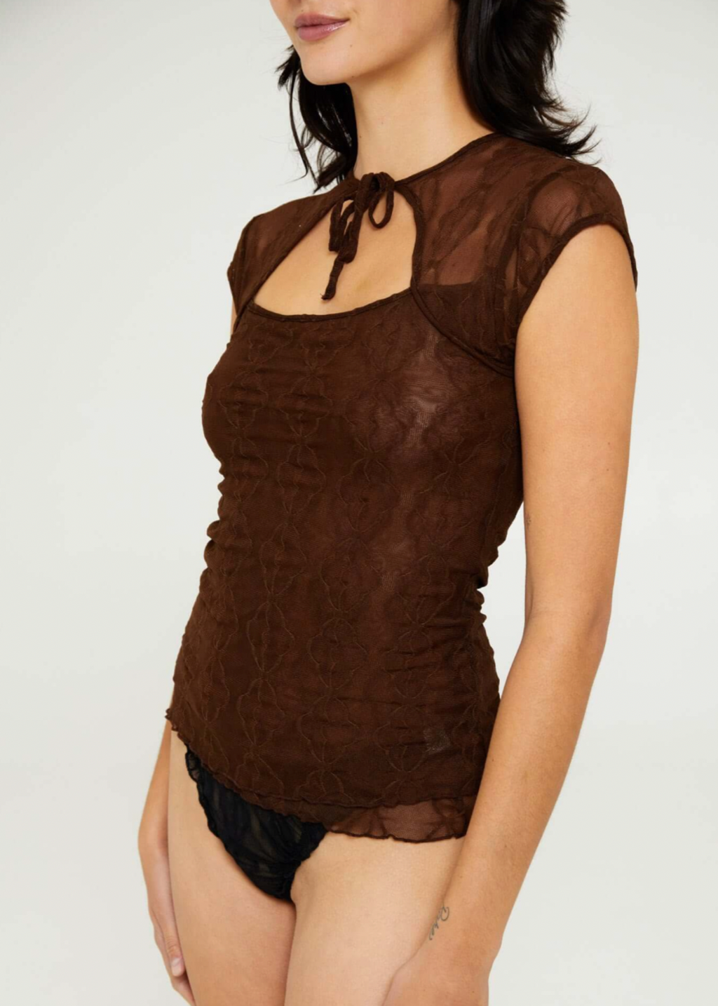 Mariposa Lace Bow Tee Coffee