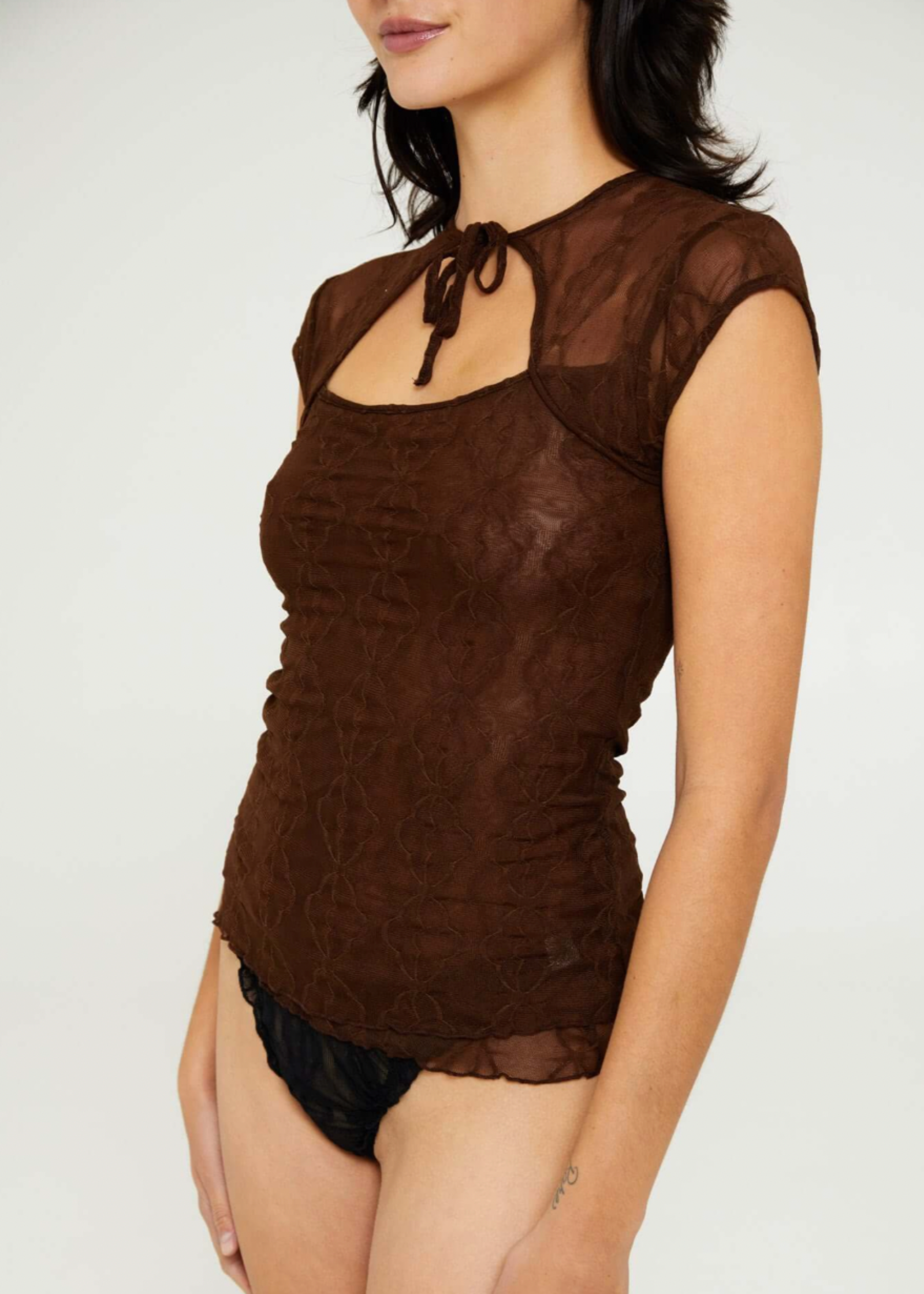 Mariposa Lace Bow Tee Coffee