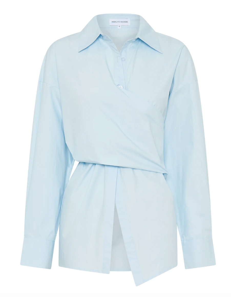 Vacanza Wrap Shirt in Powder Blue